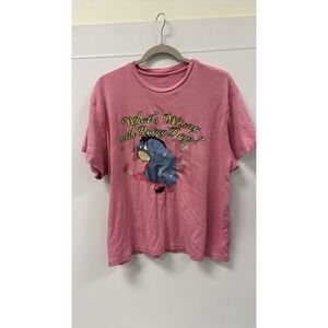 Disney Eeyore What's Wrong With Rainy Days T-shirt Pink Women's Size L Winnie Po